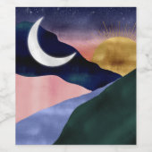 Beautiful Mountain River Moon Sunset Design Weinetikett (Einzelnes Label)