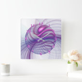 Beautiful Movements Abstract Fractal Art Pink Quadratische Wanduhr (Zuhause)