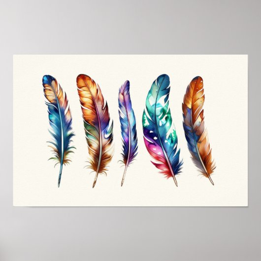 Beautiful Multicolor Boho Feathers - Graphic Art Poster (Vorne)