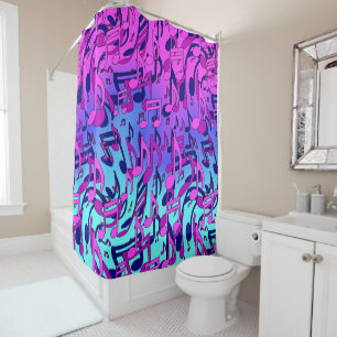 Beautiful Music Living Notes Pink Lila Blue Aqua Duschvorhang