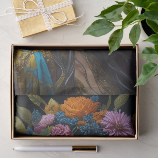 Beautiful mysterious black haired flower woman seidenpapier (Geschenk)