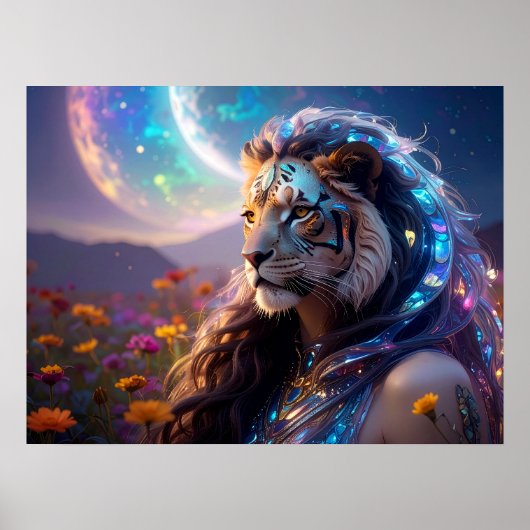 Beautiful Mythic Tiger Goddess with Saturn Rising Poster (Vorne)