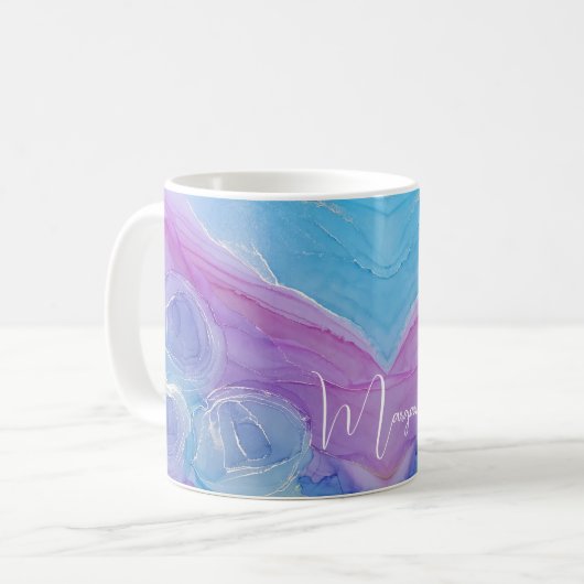 Beautiful Named Lila Blue Abstrakte Rose Kaffeetasse (Vorderseite Links)