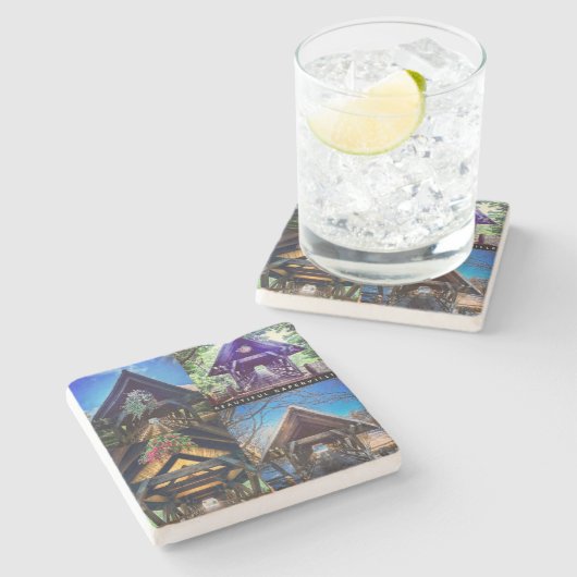 Beautiful Naperville - Covered Bridge Szenen Steinuntersetzer (Seitenansicht)