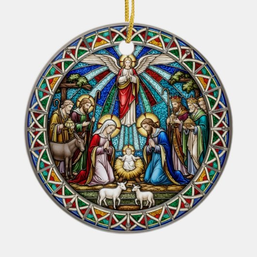 Beautiful Nativity Scene Holy Family Angel Keramik Ornament (Vorne)