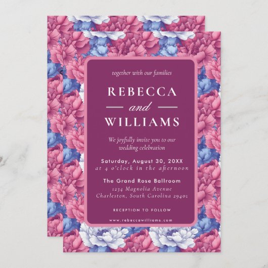 Beautiful Nature Peonies Wedding  Einladung (Vorne/Hinten)