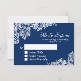 Beautiful Navy Blue Lace Wedding RSVP Antwort