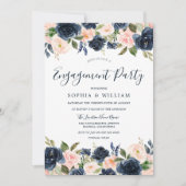 Beautiful Navy & Blush Floral Engagement Party Einladung (Vorderseite)