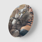 Beautiful Nebelung Long Hair Russian Blue Cat Runde Wanduhr (Winkel)