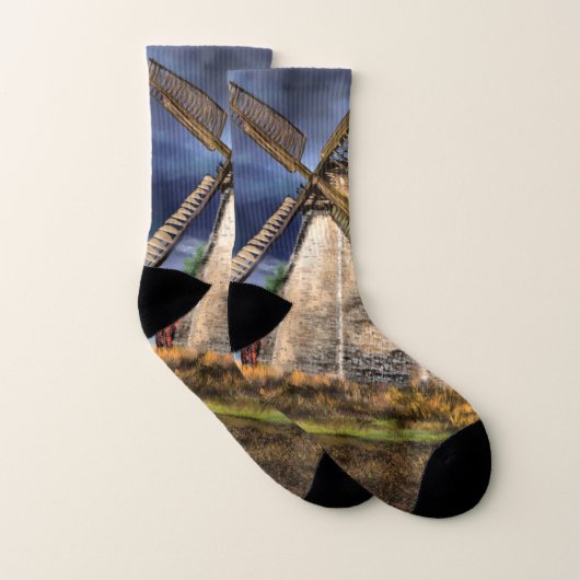 Beautiful Netherlands Windmill Landscape - Drawing Socken (Paar)