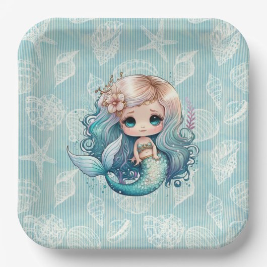 Beautiful Niedlich Blond Mermaid Geburtstag Pappteller (Vorderseite)