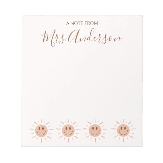 Beautiful Niedlich Boho Sun Lehrer Wertschätzung Notizblock (Vorderseite)