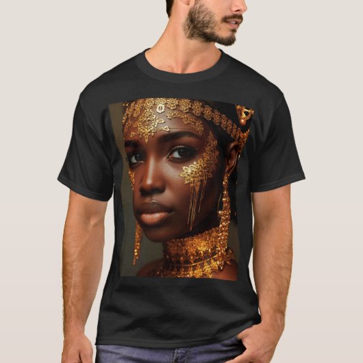 Beautiful Nubian Goddess in Gold T-Shirt (Vorderseite)