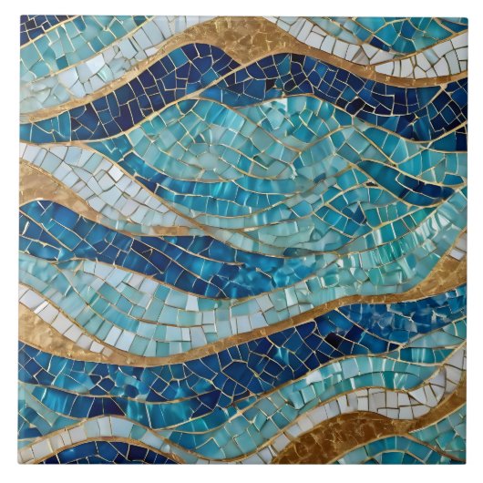 Beautiful Ocean Blue Gold Moderne Sammlung Fliese (Vorderseite)