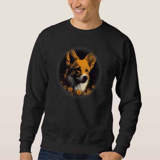 beautiful Orange corgi dog portrait sunflowers, fl Sweatshirt (Vorderseite)