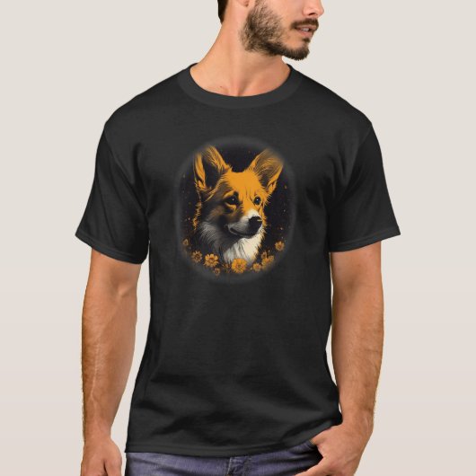 beautiful Orange corgi dog portrait sunflowers, fl T-Shirt (Vorderseite)