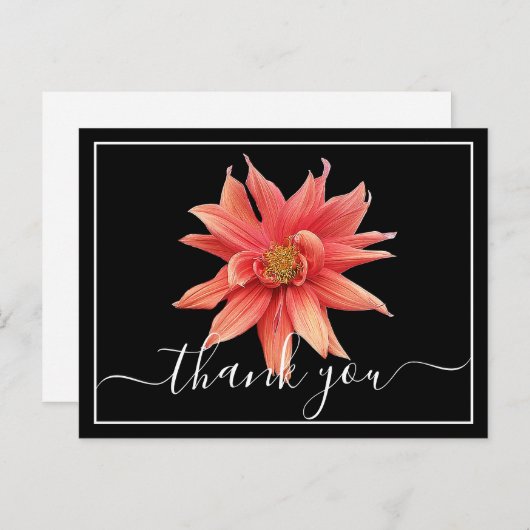Beautiful Orange Dahlia Black Back Chic Thank You Postkarte (Vorne/Hinten)