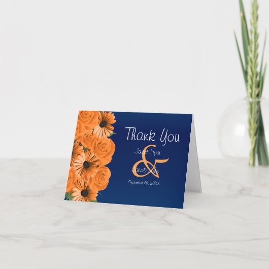 Beautiful Orange Rose und Navy Blue - Vielen Dank Dankeskarte (Vorderseite)
