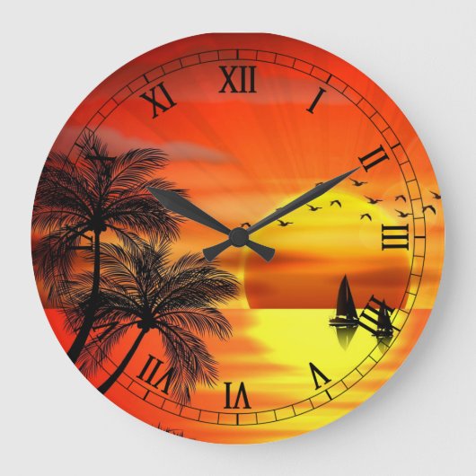 beautiful orange sunset art große wanduhr (Vorderseite)