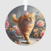 Beautiful Orange Tabby Cat und Blume Ornament (Rückseite)