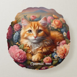 Beautiful Orange Tabby Cat und Blume Rundes Kissen