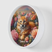 Beautiful Orange Tabby Cat und Blume Uhr (Winkel)