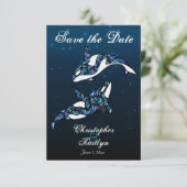 Beautiful Orca Whales Beach Wedding Save the Date Einladung (Stehend Vorderseite)