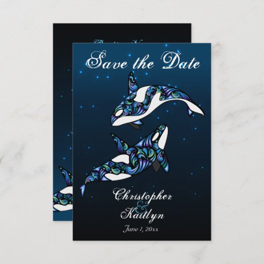 Beautiful Orca Whales Beach Wedding Save the Date Einladung (Vorne/Hinten)