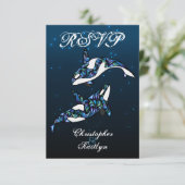 Beautiful Orca Whales Beach Wedding UAWG RSVP Karte (Stehend Vorderseite)