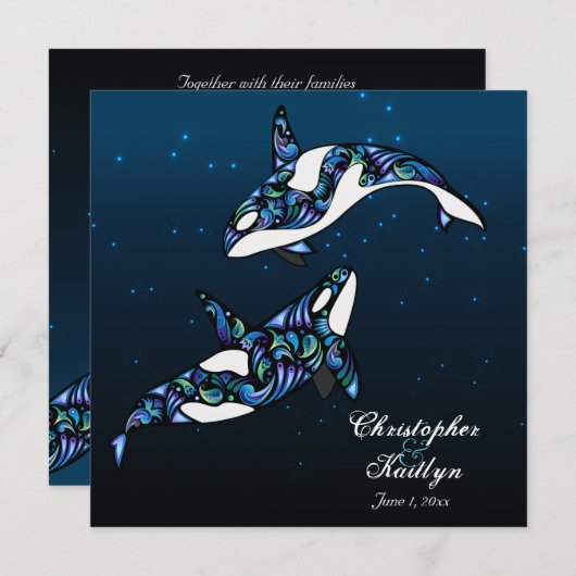 Beautiful Orca Whales Wedding Einladung (Vorne/Hinten)