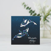 Beautiful Orca Whales Wedding Einladung (Stehend Vorderseite)