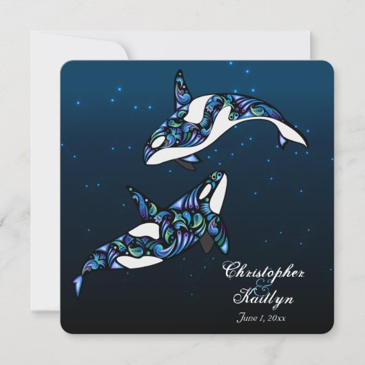 Beautiful Orca Whales Wedding Einladung (Vorderseite)