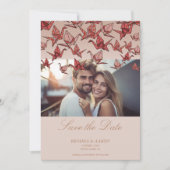 Beautiful Origami Paper Crane Photo QR Code Save The Date (Vorderseite)