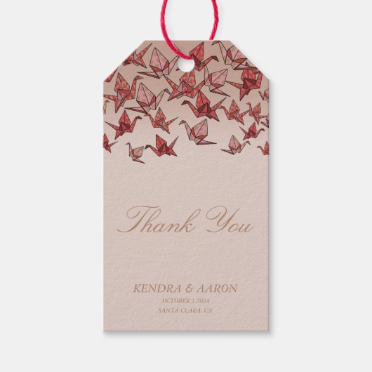 Beautiful Origami Paper Crane Red Vielen Dank Geschenkanhänger (Vorderseite)