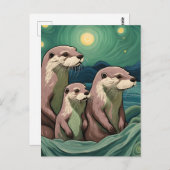Beautiful Otter Family Van Gogh Style Postkarte (Vorne/Hinten)