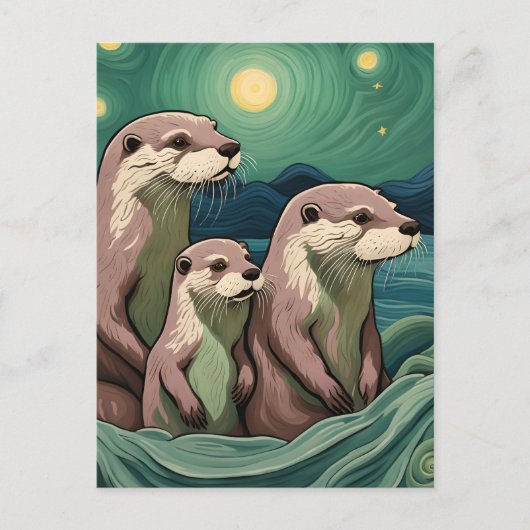 Beautiful Otter Family Van Gogh Style Postkarte (Vorderseite)