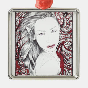 Beautiful Paisley Female Elf Silbernes Ornament