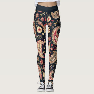 Beautiful Paisley Pattern Dark N Red Mix Leggings