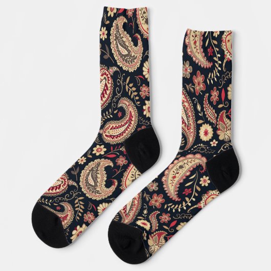 Beautiful Paisley Pattern Dark N Red Mix Socken (Linkes Detail)