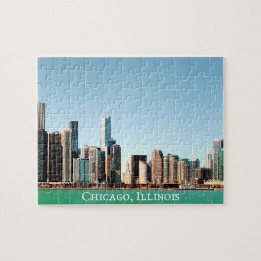Beautiful Panoramic Chicago Skyline River Sunny Puzzle (Horizontal)