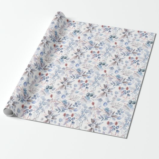Beautiful Pastel Blue Wnter Floral Geschenkpapier (Ungerollt)