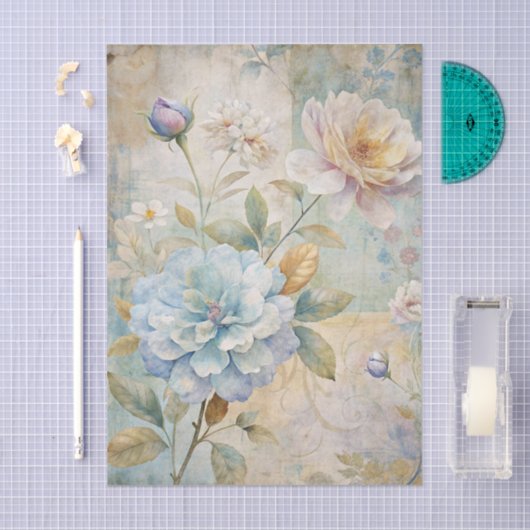 Beautiful Pastel Peonies on a Collage Background Seidenpapier (Handwerk)