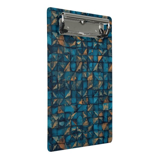 Beautiful Patchwork "Look" in Dark Teal Mini Klemmbrett (Schrägansicht)