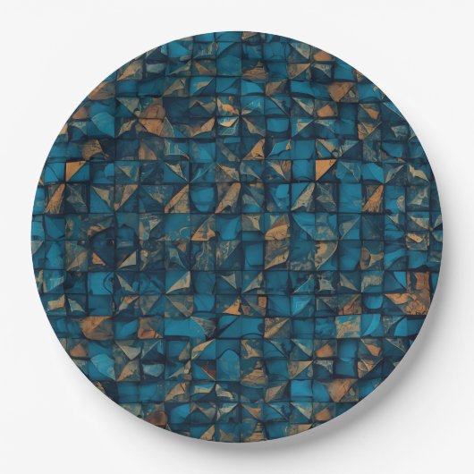 Beautiful Patchwork "Look" in Dark Teal Pappteller (Vorderseite)
