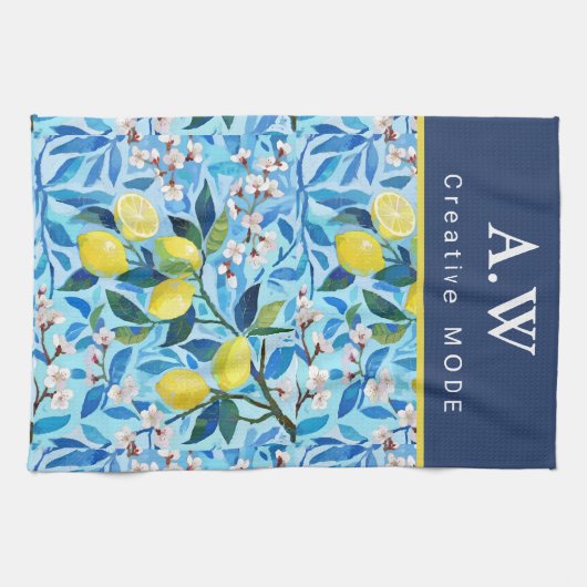 Beautiful Pattern of Vibrant Lemons Personalized Geschirrtuch (Horizontal)