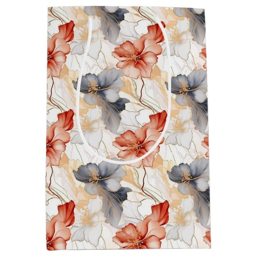 Beautiful Peach Blue Floral Mittlere Geschenktüte (Vorderseite)