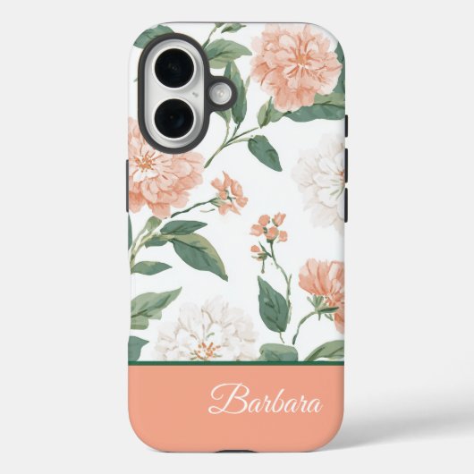 Beautiful Peach Floral Personalized Name Case-Mate iPhone Hülle (Rückseite)