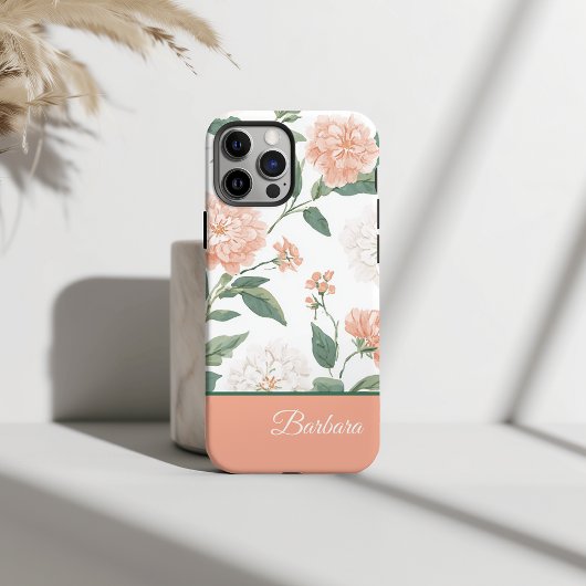 Beautiful Peach Floral Personalized Name Case-Mate iPhone Hülle