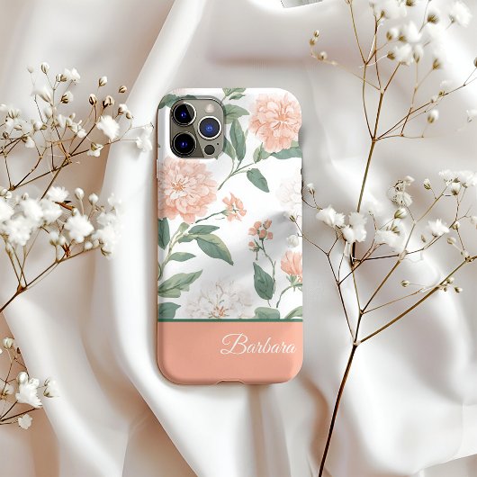 Beautiful Peach Floral Personalized Name Case-Mate iPhone Hülle