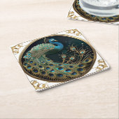 Beautiful Peacock Blue Gold Türkis Kunst, Dichtung Rechteckiger Pappuntersetzer (angewinkelt)